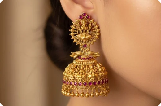 Gold jhumka earrings for festive celebrations